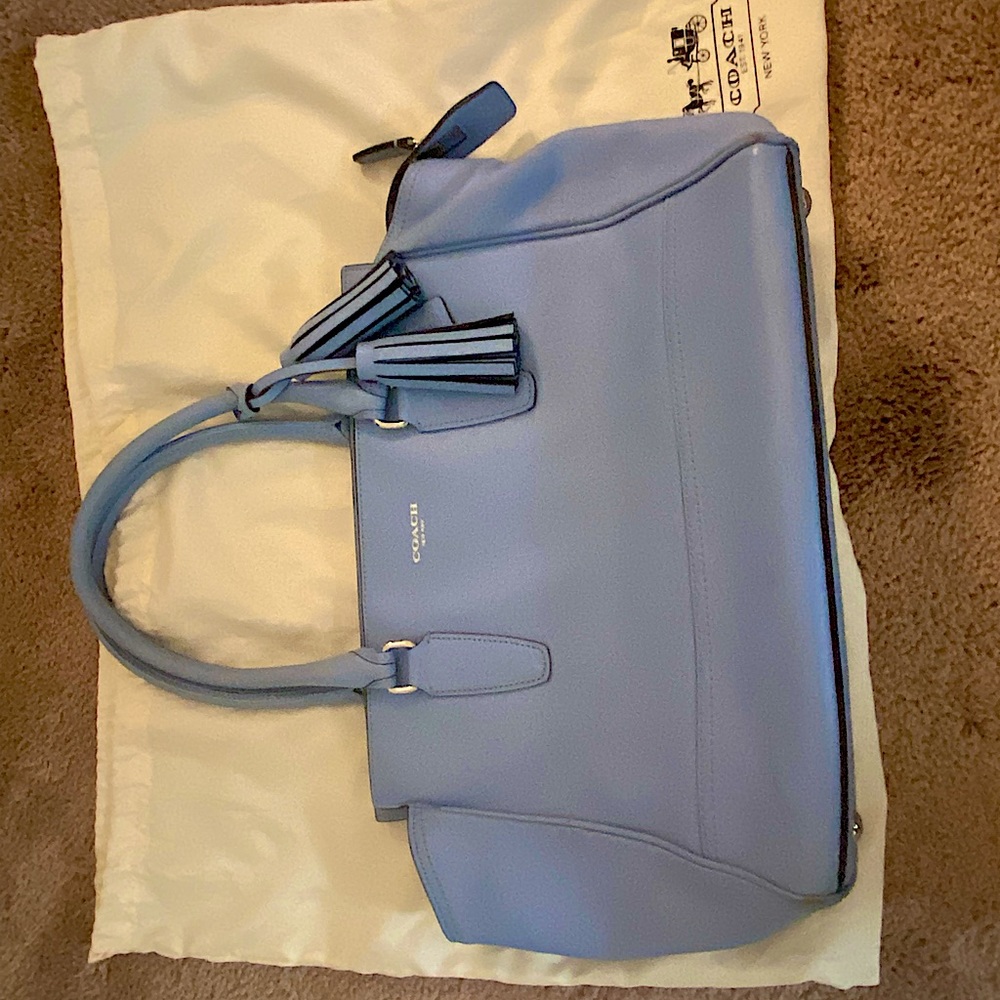 Periwinkle blue tasseled satchel